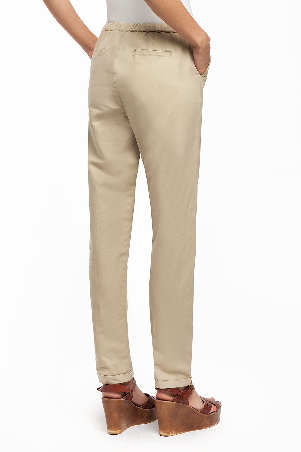 Фото товара 8989, бежевые льняные брюки